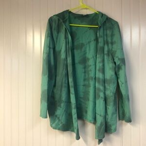 Chico’s Zenergy Pima Cotton Astro Green Tie Dye Hooded Cardigan 12/14 Open Front
